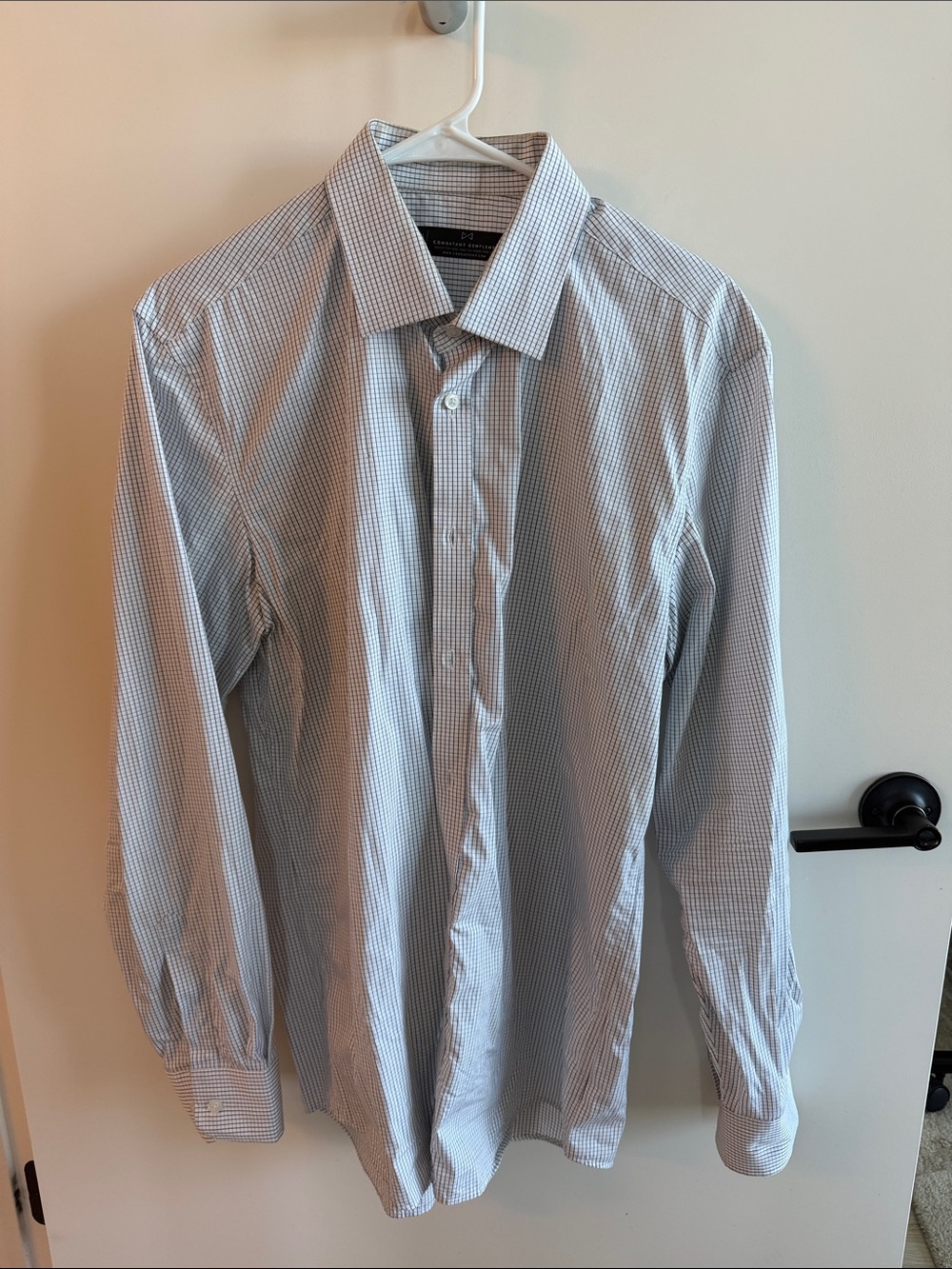 Men's Light Blue Micro-Check Dress Shirt - Classic Point Collar